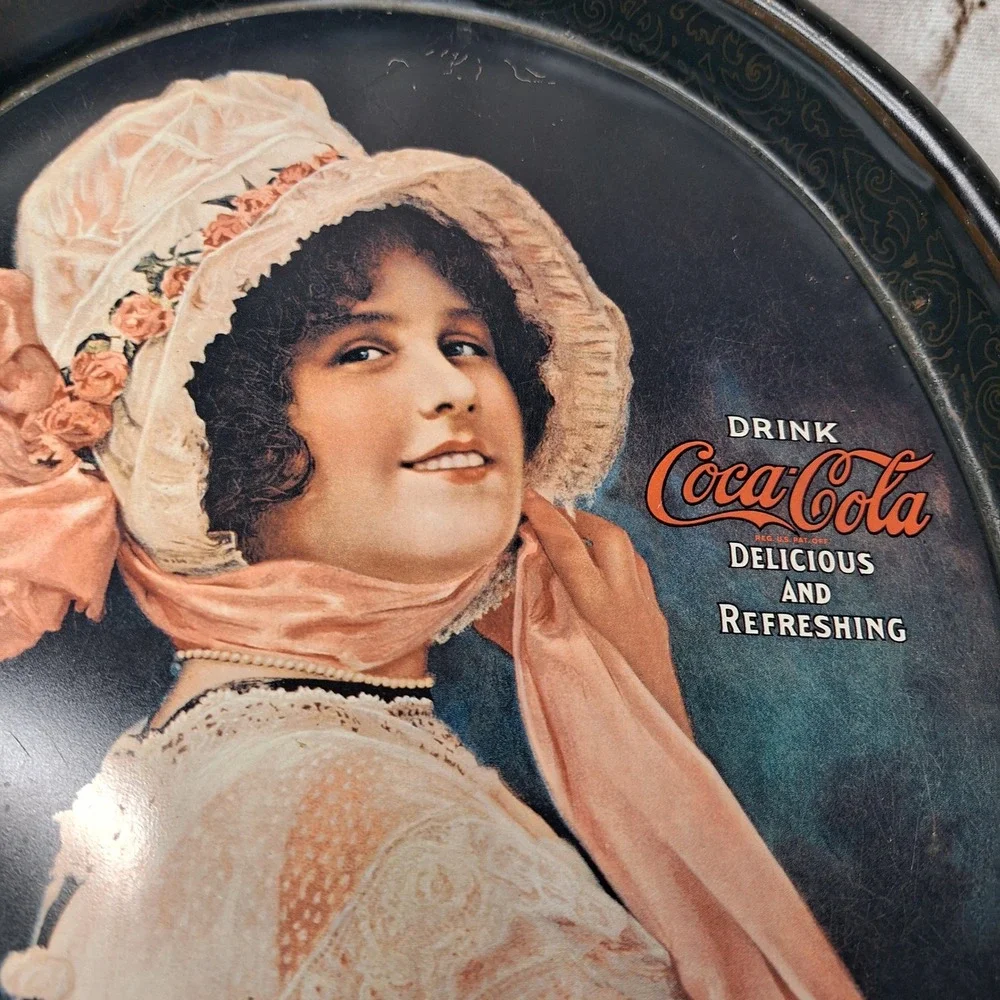 Vintage Coca-Cola 1914 Betty Girl Metal Serving Tray Oval 15 Inch Advertising‎